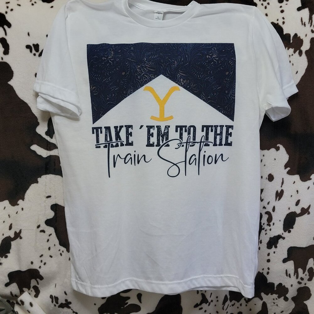 5 Pack Yellowstone Train Station Womens White Short Sleeve T-Shirt